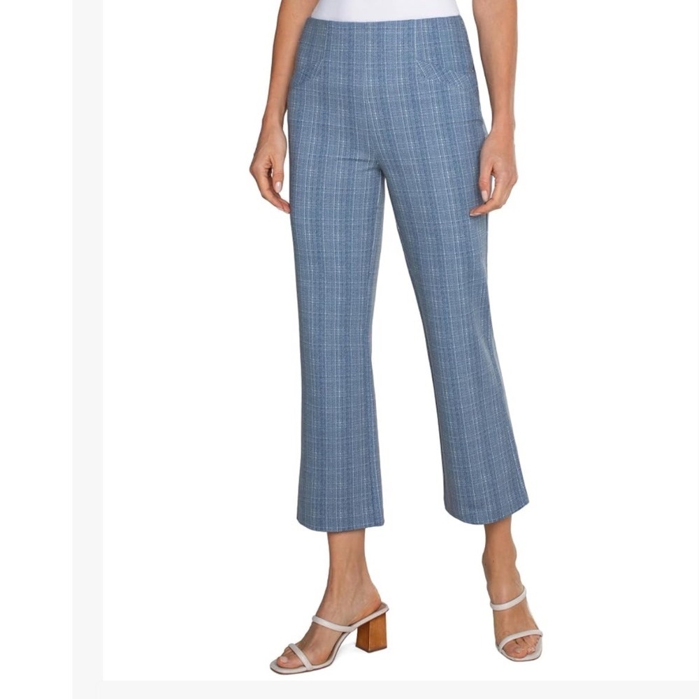 Liverpool Los Angeles Stella Kick Flare Pants Blue Grid Textured Size 6/28